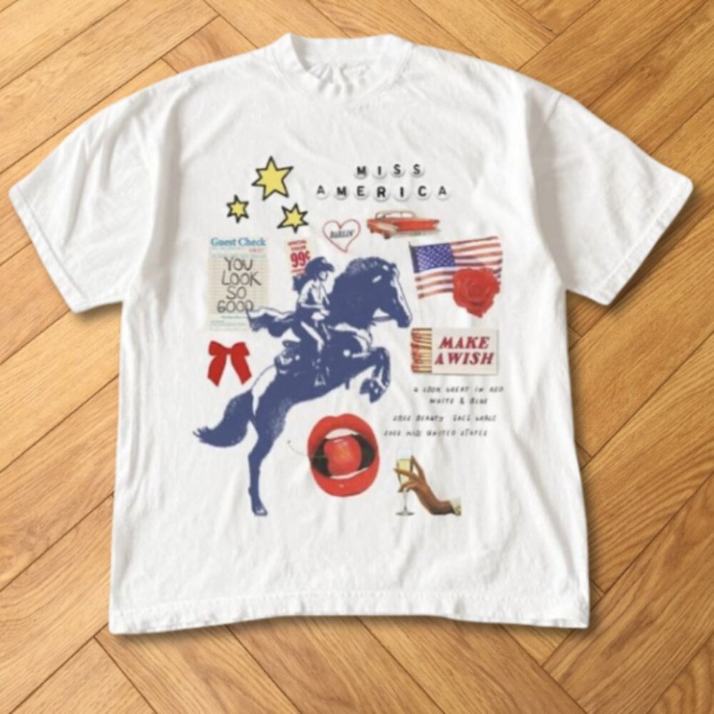 Miss America Aesthetic Collage Graphic Tee White